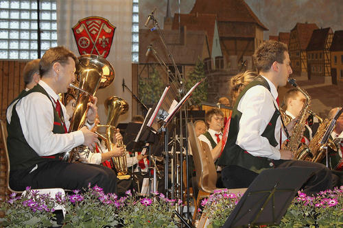 Die Sulzbacher Musiker gestalteten ihr Konzert am Sonntag in der Main-Spessart-Halle mit einem anspruchsvollen »Radio-Programm«. Foto: Lisa Klein 